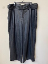 Nina Parker Black Solid Plus Women's Faux Leather Belted Wide Leg Pants NWT