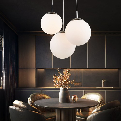 Lampadario Sospeso A Sfera Per Sala Da Pranzo In Vetro 3 Fiamme H 80 Cm - Foto 6 di 12