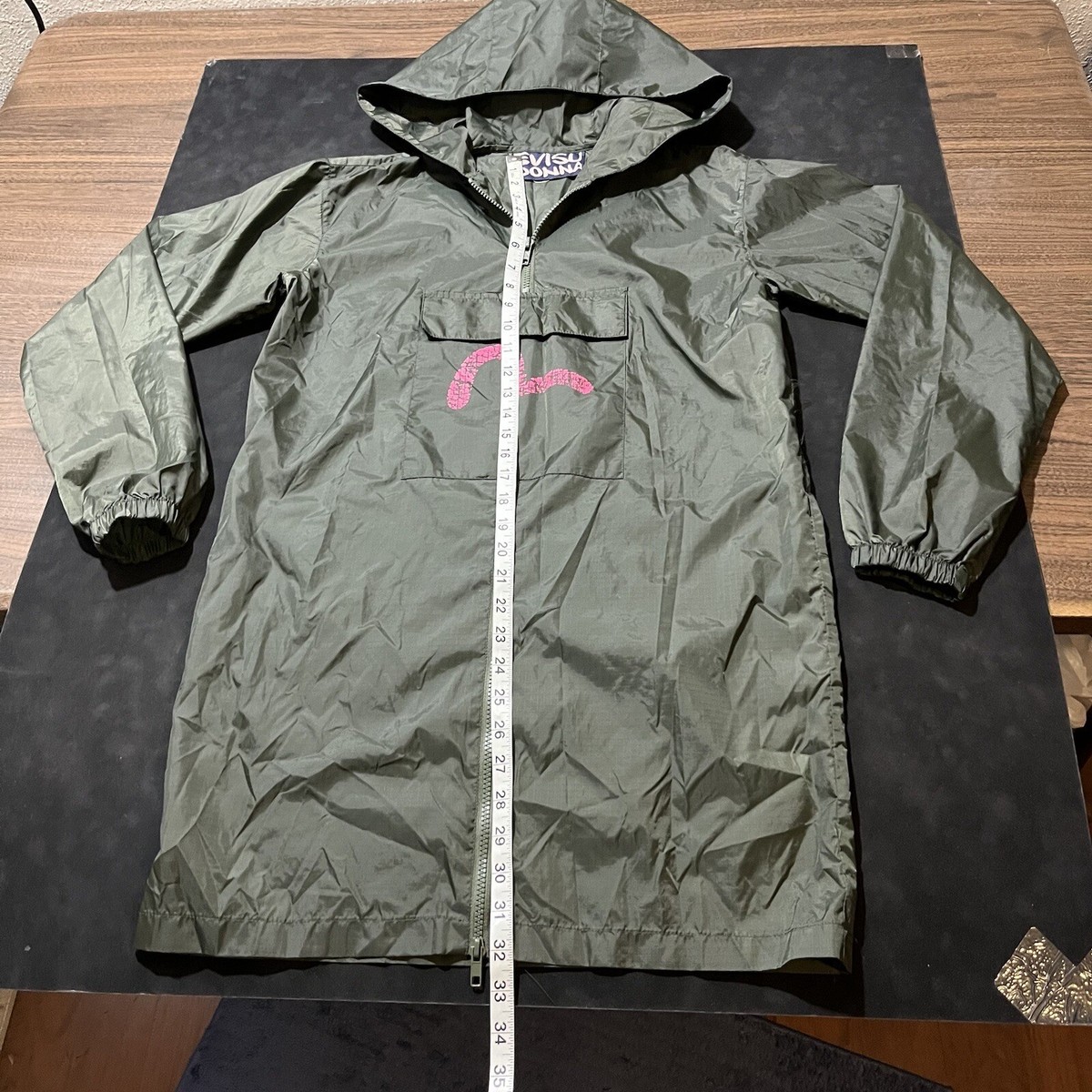 Evisu Kuro Evisukuro Japanese Windbreaker Anorak Jacket Donna Long