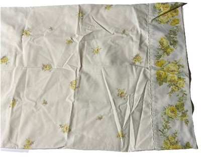 Vtg Sears Perma Prest Pillow Case Percale Yellow Floral Roses 42 X 36