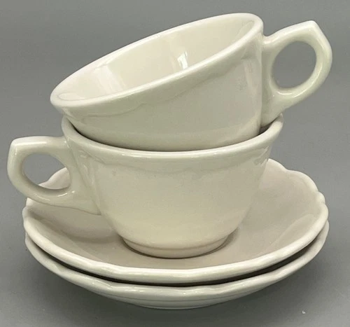 Syracuse China USA Restaurant Ware Diner Scalloped White Coffee Cup Saucer Set 2