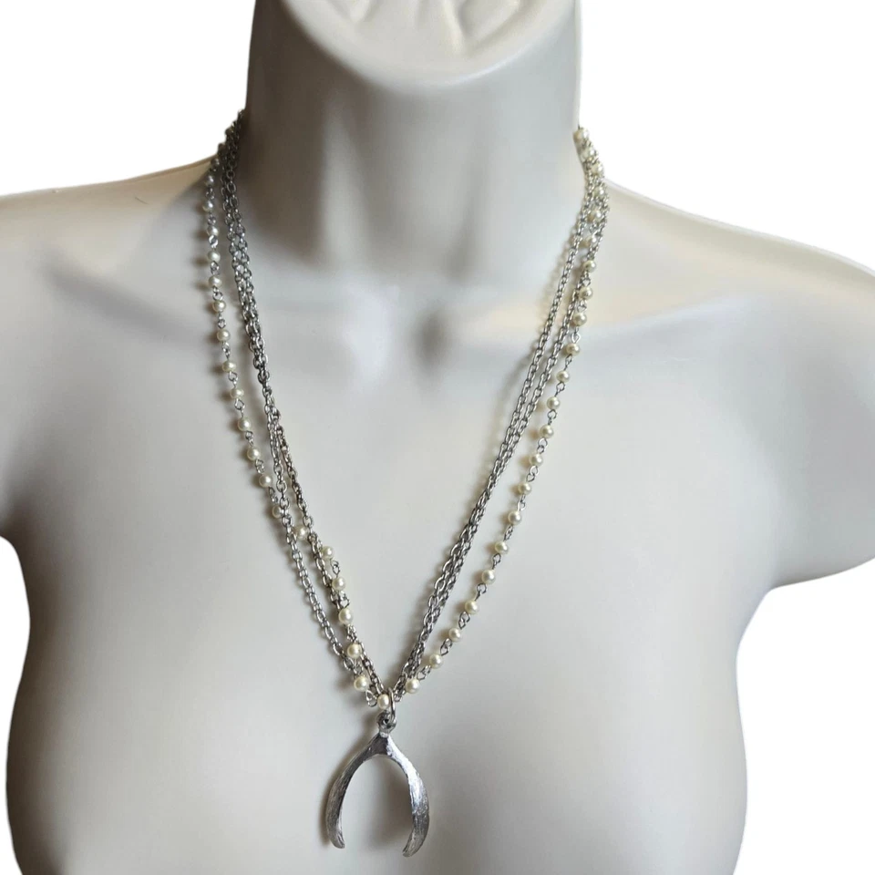 Collar Colgante Hueso Deseo Vintage Tono Plata Dije de la Suerte Collar Foto 2 de 4