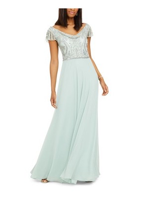 JKARA Womens Green Lined Flutter Sleeve Full-Length Formal Gown Dress 10