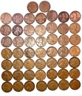 PRE 1940 FINE-AU COND. ALL DIFF, 1/2 M.M., LINCOLN WHEAT CENT ROLL (52 COINS)