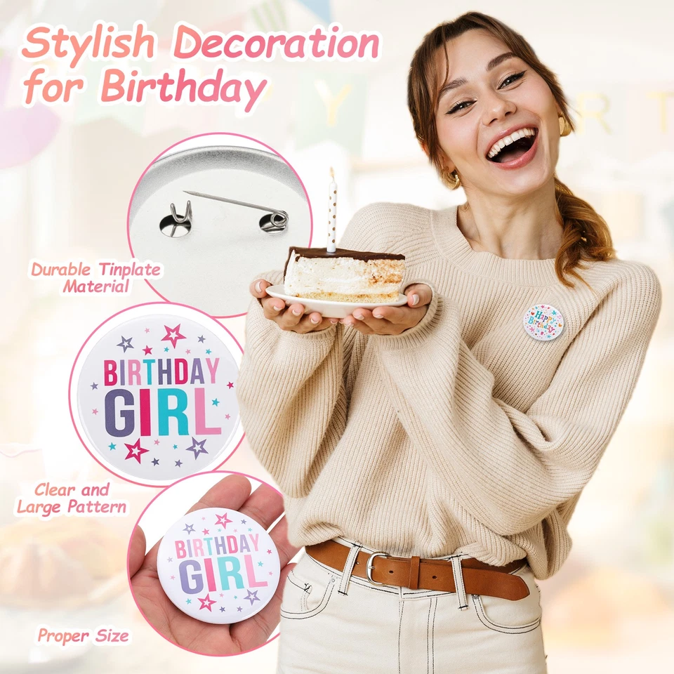 Botón Cumpleaños Niña, Pin Insignia Cumpleaños Hojalata 58mm, Multicolor Foto 3 de 4