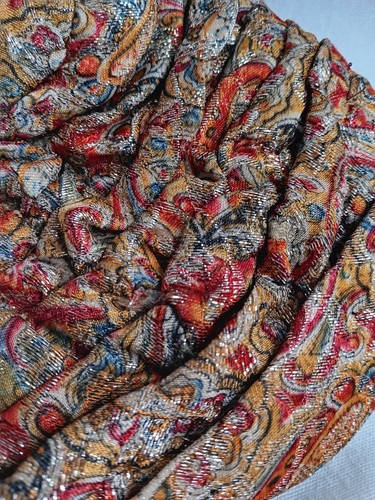 Vtg 60s 70s Turban Hat Red Paisley Metallic Mid Century - Picture 16 of 16