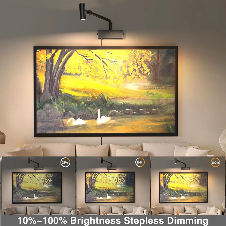 Picture Light for Wall with Retractable Arm, Rotatable Indoor Spotlight Plug in - Image 4 of 4