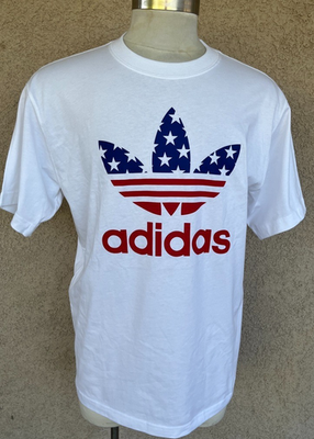 Adidas Originals American Flag Logo Patriotic White T-Shirt Men's