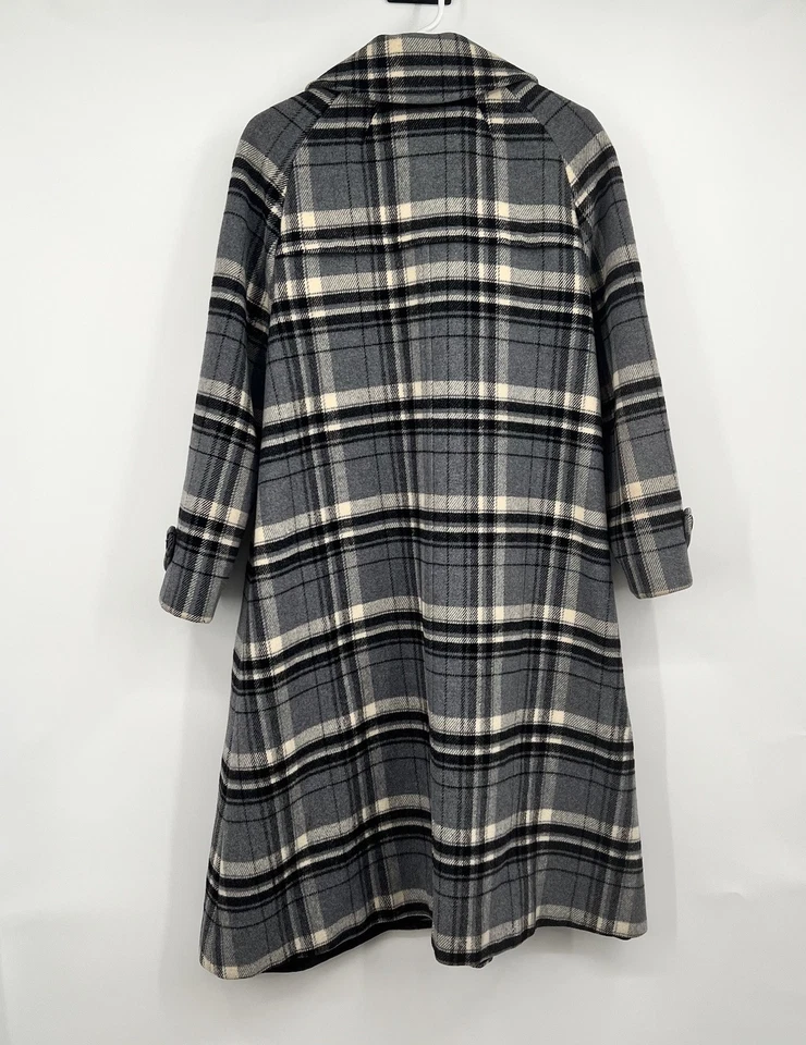 Chaqueta Abrigo Mujer Años 70 De Colección Pendleton Gris A Cuadros Lana A Cuadros Trench Over Foto 4 de 4