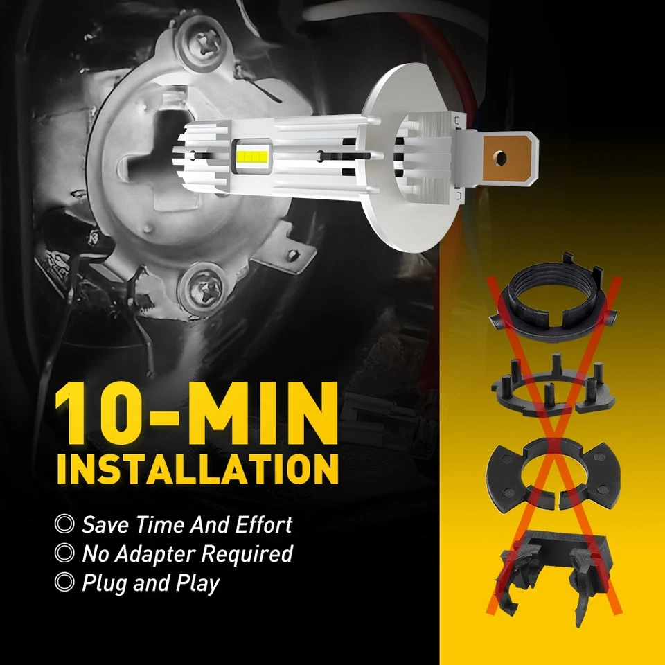 4 PIEZAS AUXITO H7 LED Faros Bombillas de haz alto/bajo 10000LM 20W Blanco Brillante 6500K Foto 2 de 4