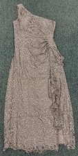 Alex Evenings One-Shoulder Sequin Lace A-Line Gown in Mocha Size 14P