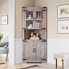 Corner Cabinet with Glass Door,170cm Tall Storage Organiser for Living Room