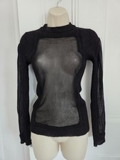 Vintage 90's Jean Paul Gaultier Maille Femme Fuzzi black knit sheer panel top M
