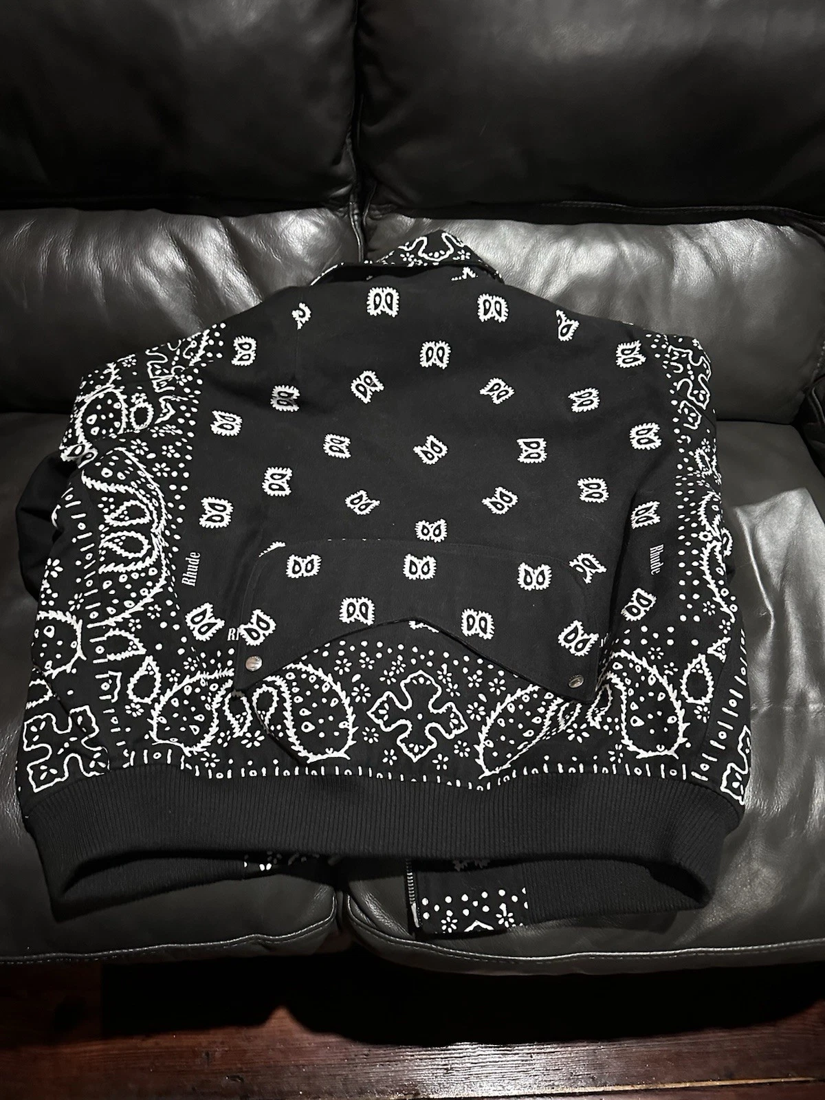 RHUDE Paisley Black Bomber Jacket - product detail image 7