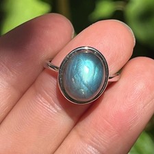 Sterling silver dainty adjustable flashy blue labradorite ring