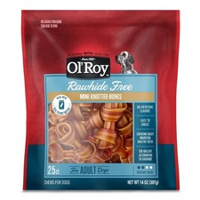 Rawhide Free Mini Knotted Peanut Butter Flavored Dog Chews Bones 25 Count 14 oz
