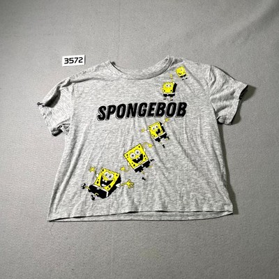 Womens Cropped T Shirt Womens Medium Gray Spongebob Squarepants Graphic Cotton