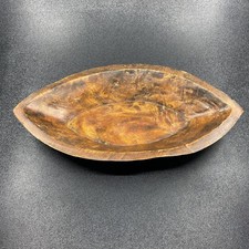 Hand Carved Wooden Dough Bowl Trencher Almond Shape Rustic Farmhouse Decor