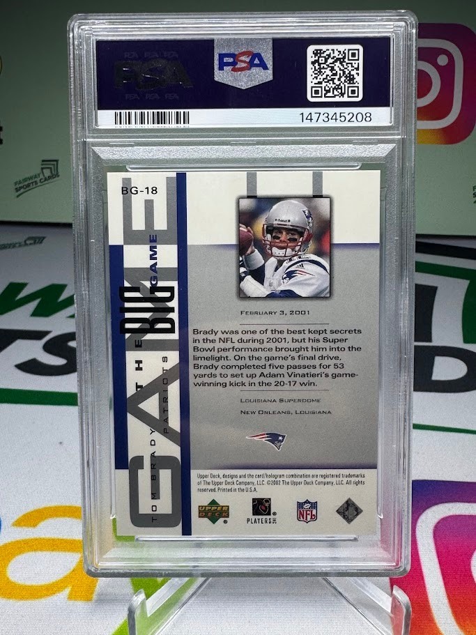 2002 Upper Deck Piece of History Tom Brady The Big Game PSA 10 - New England view 2