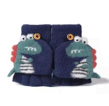 Kids Boys Girls Dinosaur Flip Top Gloves with Mitten One Size, Deep Navy
