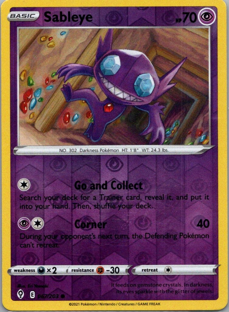 Pokemon TCG Sableye 67/203 Evolving Skies Rev Holo NM