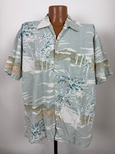 Vintage 90s Hawaiian Shirt Men XL Surf Skate Camp Abstract Palm Tree Luau Cotton