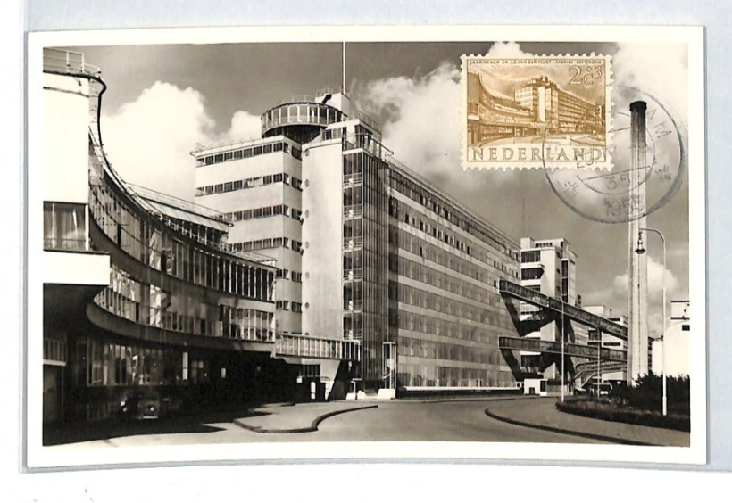 NETHERLANDS 1955 FDC Postcard MAXI-CARD Factory 25c Building of Van Nelle XT287 - Image 2 of 4