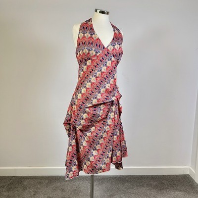 Nadia Ivanova London Vintage 100% Cotton Halter Dress Red/Blue UK 12