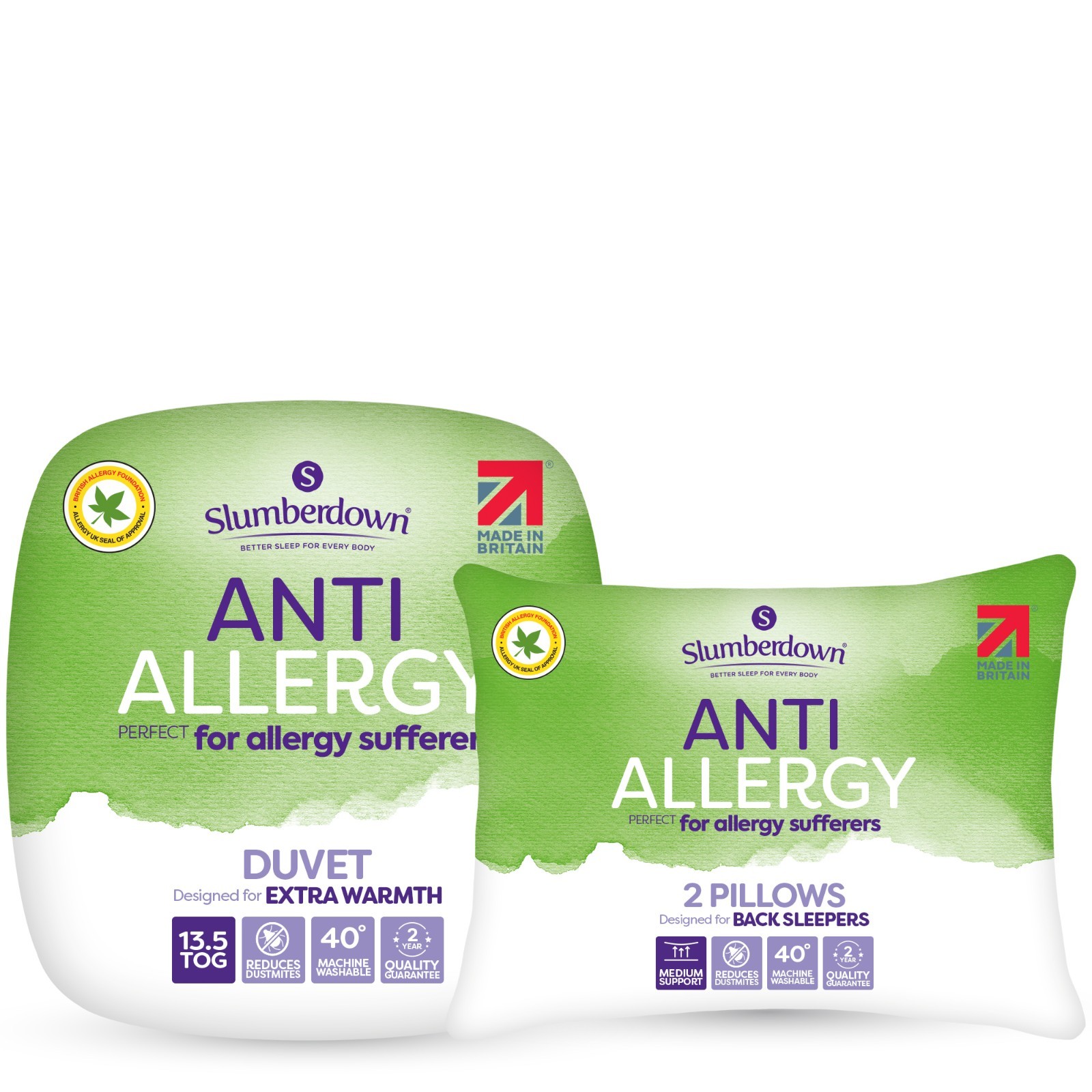 Slumberdown Anti Allergy, Anti Bacterial 13.5 Tog Duvet + 2 Pillows, Double