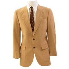 70s Vintage Tan Camel Hair Blazer 40L Mens 2 Leather Button Cuffs