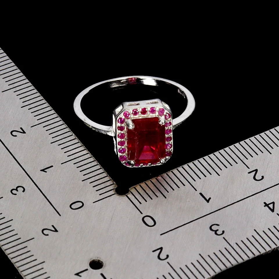 Кольцо из стерлингового серебра 925 пробы с восьмиугольным рубином 8x6 мм рубином натуральным драгоценным камнем ювелирные изделия размер 8 - Изображение 3 из 4