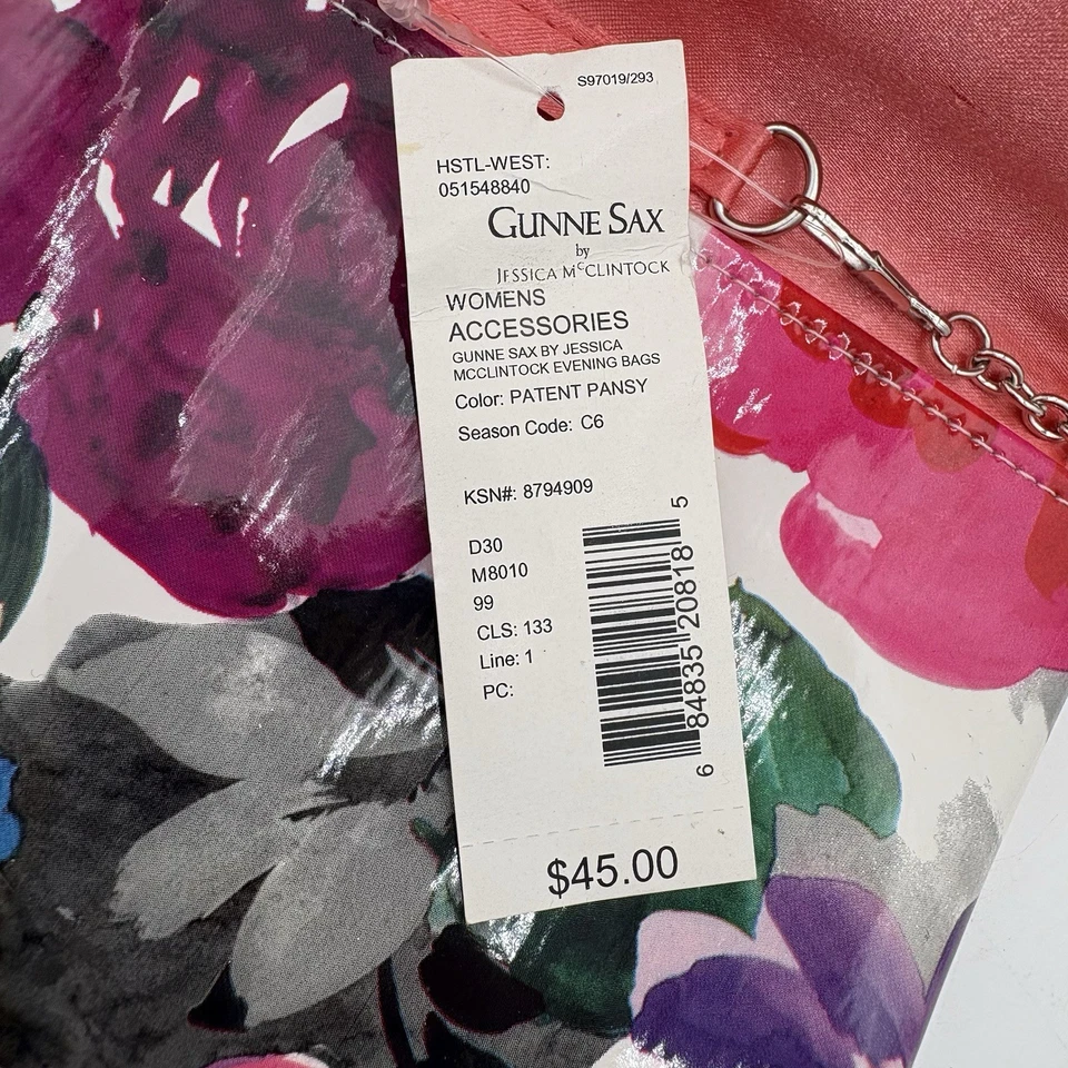 Gunne Sax by Jessica McClintock Patent Floral Envelope Clutch NWT Chain - Image 3 of 4