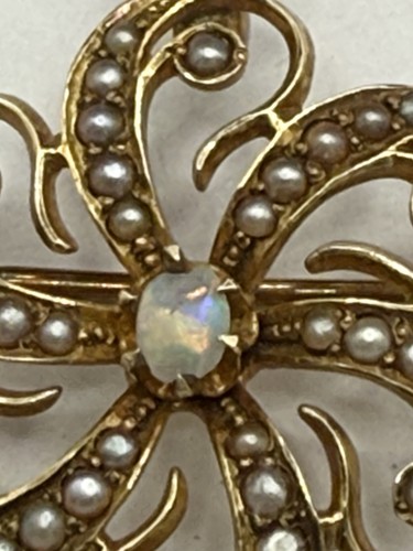 Antike viktorianische 14K Gold Saatperlen Opal Wirbel Brosche Anhänger LESEN - Bild 5 von 9