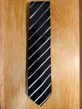 Ermenegildo Zegna Black Silk Tie Silver Stripe Made in Italy Luxury