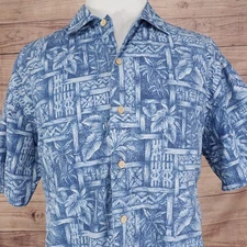 Batik Bay Shirt Mens XL Blue Hawaiian Aloha Tropical Short Sleeve Button Front