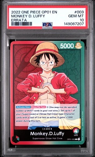 2022 ONE PIECE OP01-ROMANCE DAWN ERRATA #003 MONKEY D. LUFFY PSA 10