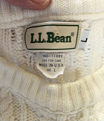 VTG L.L. Bean Cable Knit Sweater Women’s Ivory Large Mom Chunky Fisherman USA - Picture 3 of 6