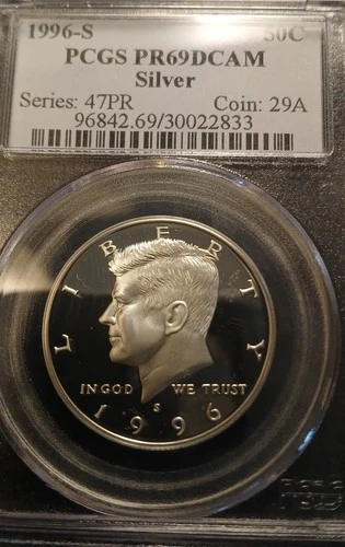 1996 s proof silver kennedy half dollar pcgs graded pr69dcam