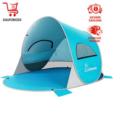 Strandmuschel Pop-Up Zelt UV-Schutz 50+ f&uuml;r 3-4 Personen Tragbar Blau Camping