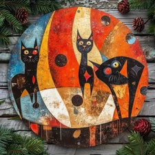 2D Flat-2D Flat Print,round Aluminum Metal Decorative Painting Logo,Abstract Cat