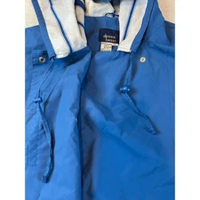 Dennis Basso Womens Missy Blue Poncho Raincoat Hooded Lined Inside Snap Front