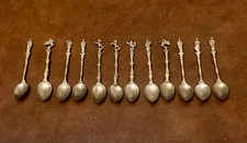 Vintage Silver Tone Ornate Figural Italy Souvenir Demitasse Spoons 5"L Set Of 12