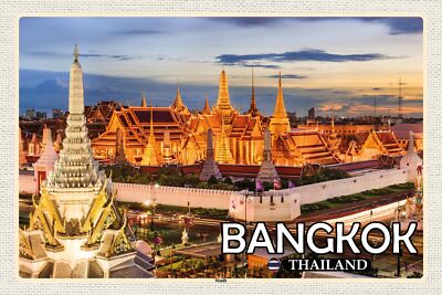Holzschild 18x12 Bangkok Thailand Tempel Sonnenuntergang Wand Deko Bar Kneipe Sa
