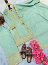 ATTRACTIVE HEAVY CHINNON SILK PISTA GREEN SALWAR KAMEEZ WITH FANCY DUPATTA