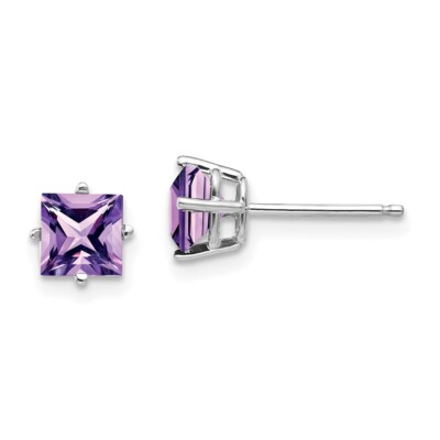 Ohrringe 5 mm 14 Karat Weißgold 5 mm Princess Cut Amethyst