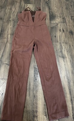 Line And Dot Brown Jumpsuit Sheer Panel Size Small 