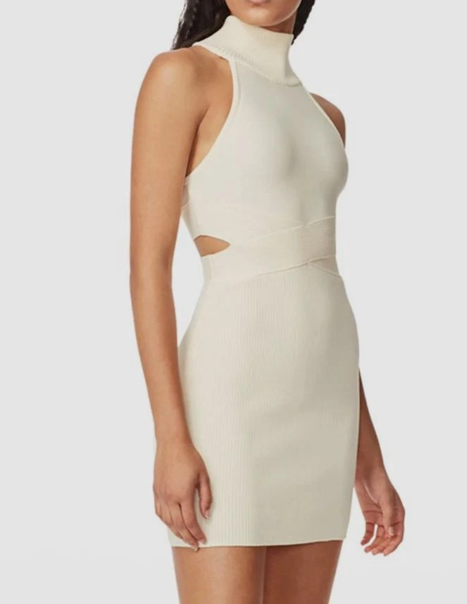275 Herve by Herve Leger Women s Beige Cutout Turtleneck Halter Dress Size M