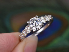 3ct Round Simulated Diamond Solitaire Ring White Gold Plated and Oval Accents