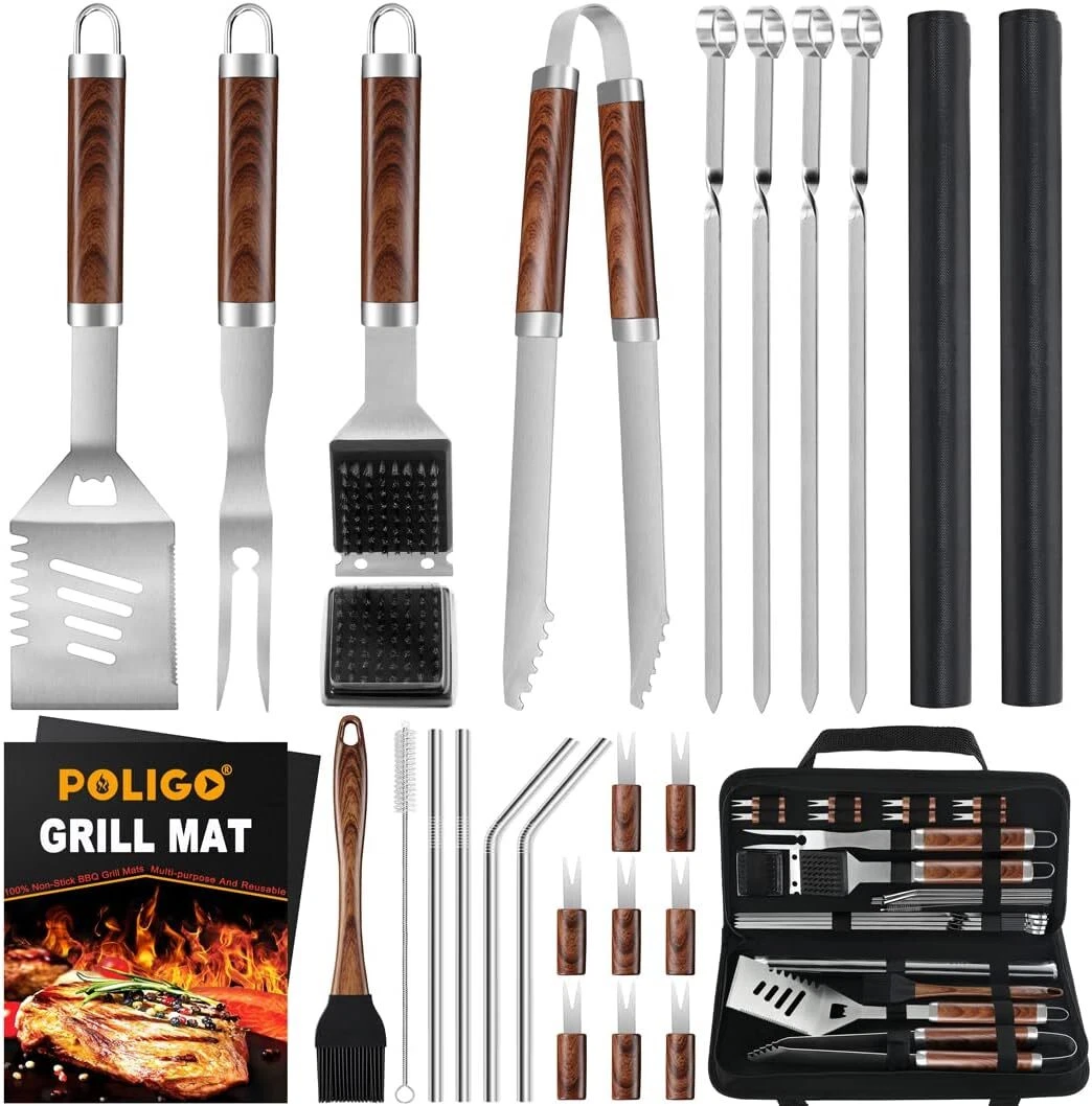 POLIGO 26PCS Heavy Duty BBQ Grill Accessories Set, Non-Slip Tools