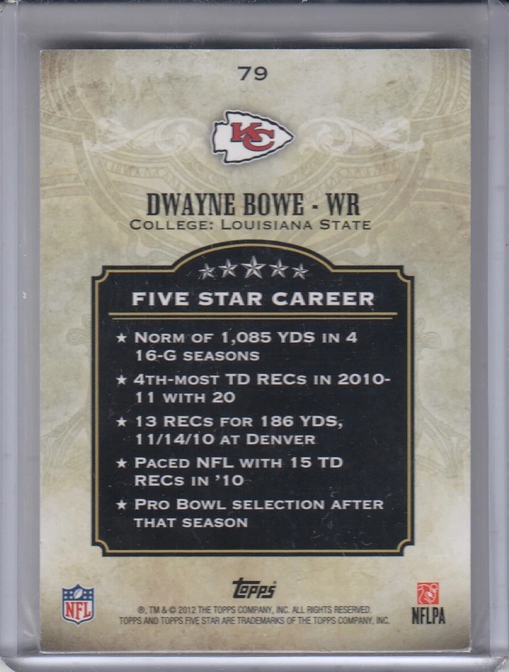 DWAYNE BOWE 2012 Topps Five Star #79 102/139 Chiefs - Image 2 of 2
